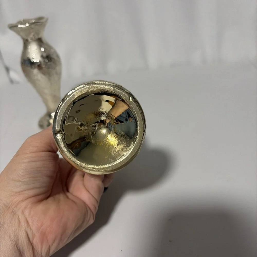 Two Vintage Weeping Gold Textured Bud Vases Mid Century Modern